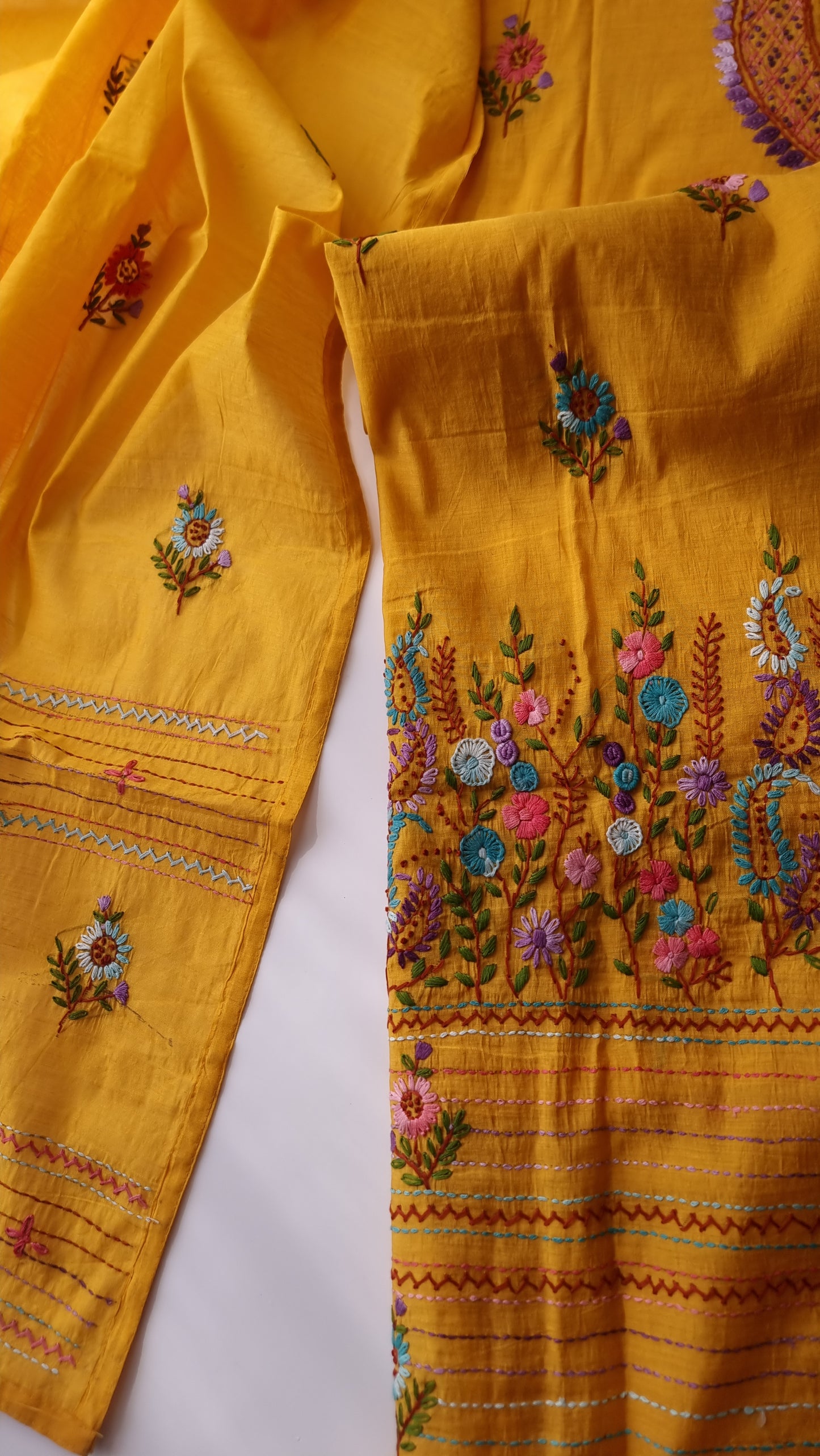 Chanderi knot embroidery Unstitched suit material