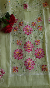 Green Kotta embroidered kurta dupatta set Unstitched