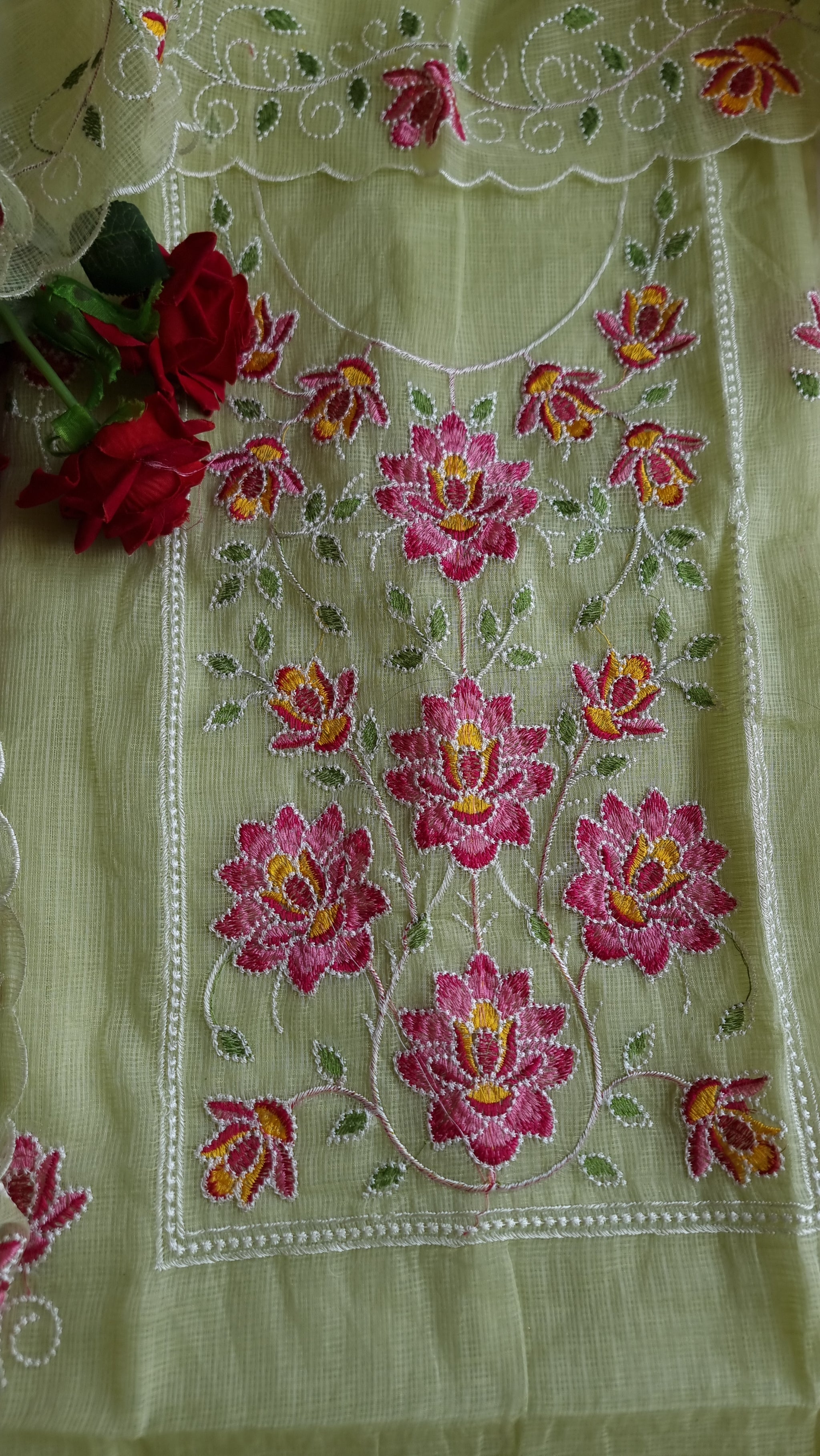 Green Kotta embroidered kurta dupatta set Unstitched