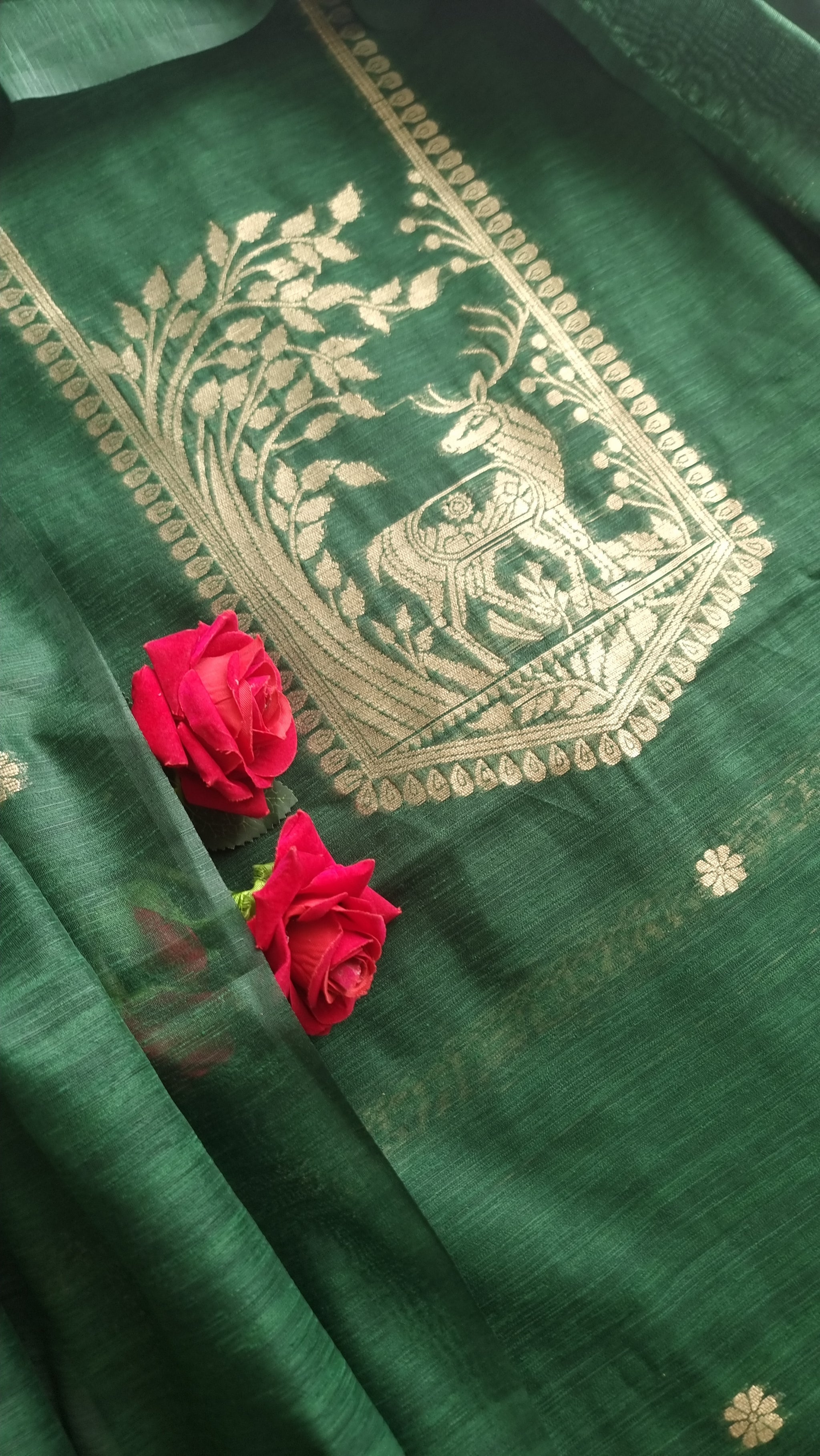 Green Vedika Silk Unstitched suit material