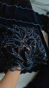 Blue color Velvet cut work designer party wear unstitched suit set