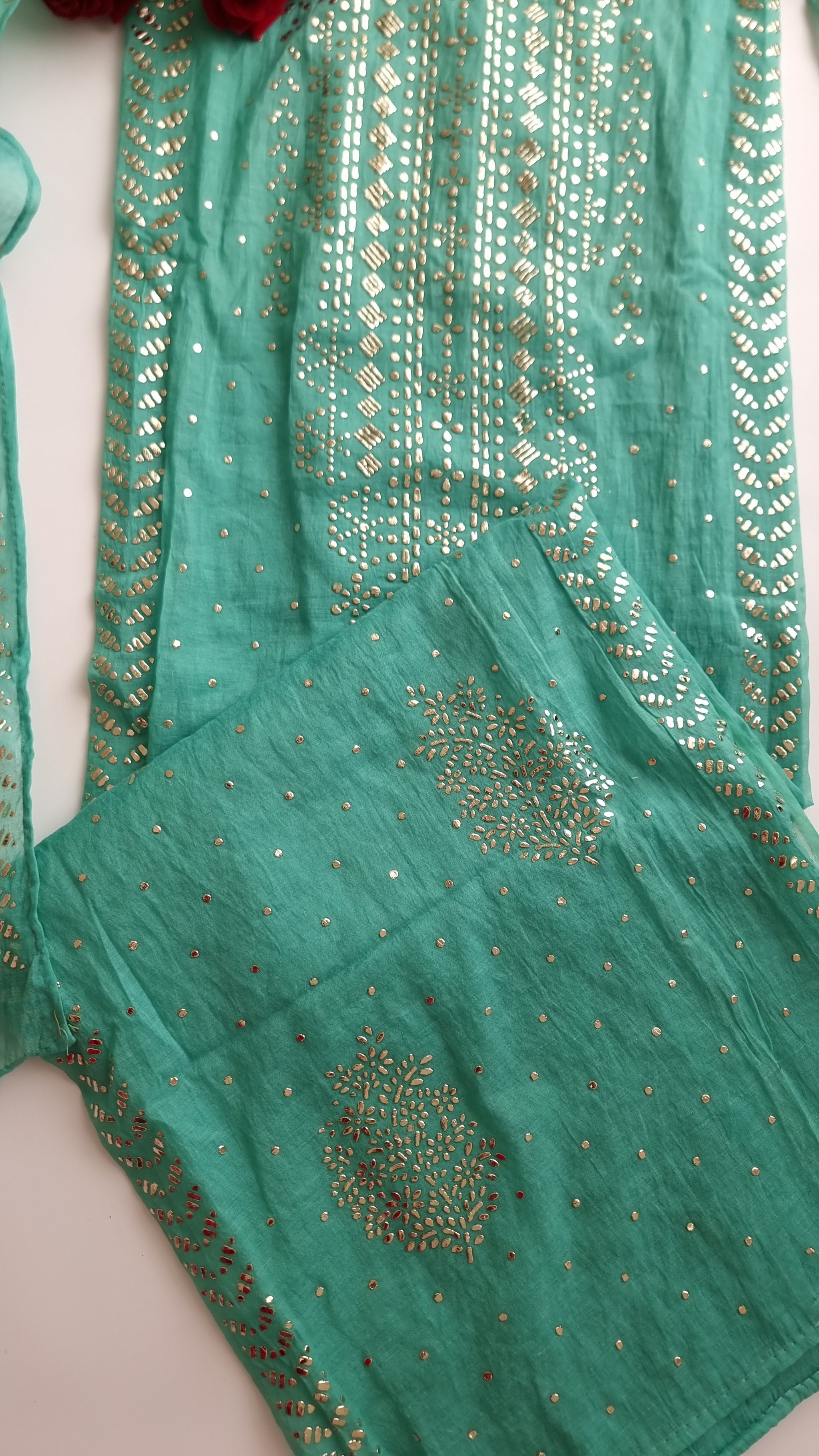 Mul Chanderi dress material with  Pasted mukaish work