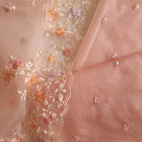 Peach Pink Parsi Embroidery on tissue fabric Unstitched Suit Material - 3 Piece set for women