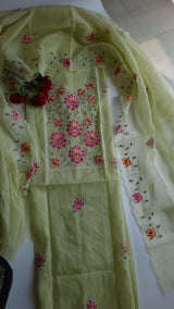 Green Kotta embroidered kurta dupatta set Unstitched