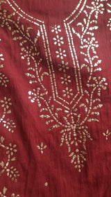 Maroon Mul Chanderi dress material with  Pasted mukaish work
