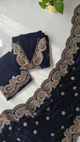 Crush Velvet mirror work party wear unstitched suit set