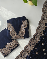 Crush Velvet mirror work party wear unstitched suit set