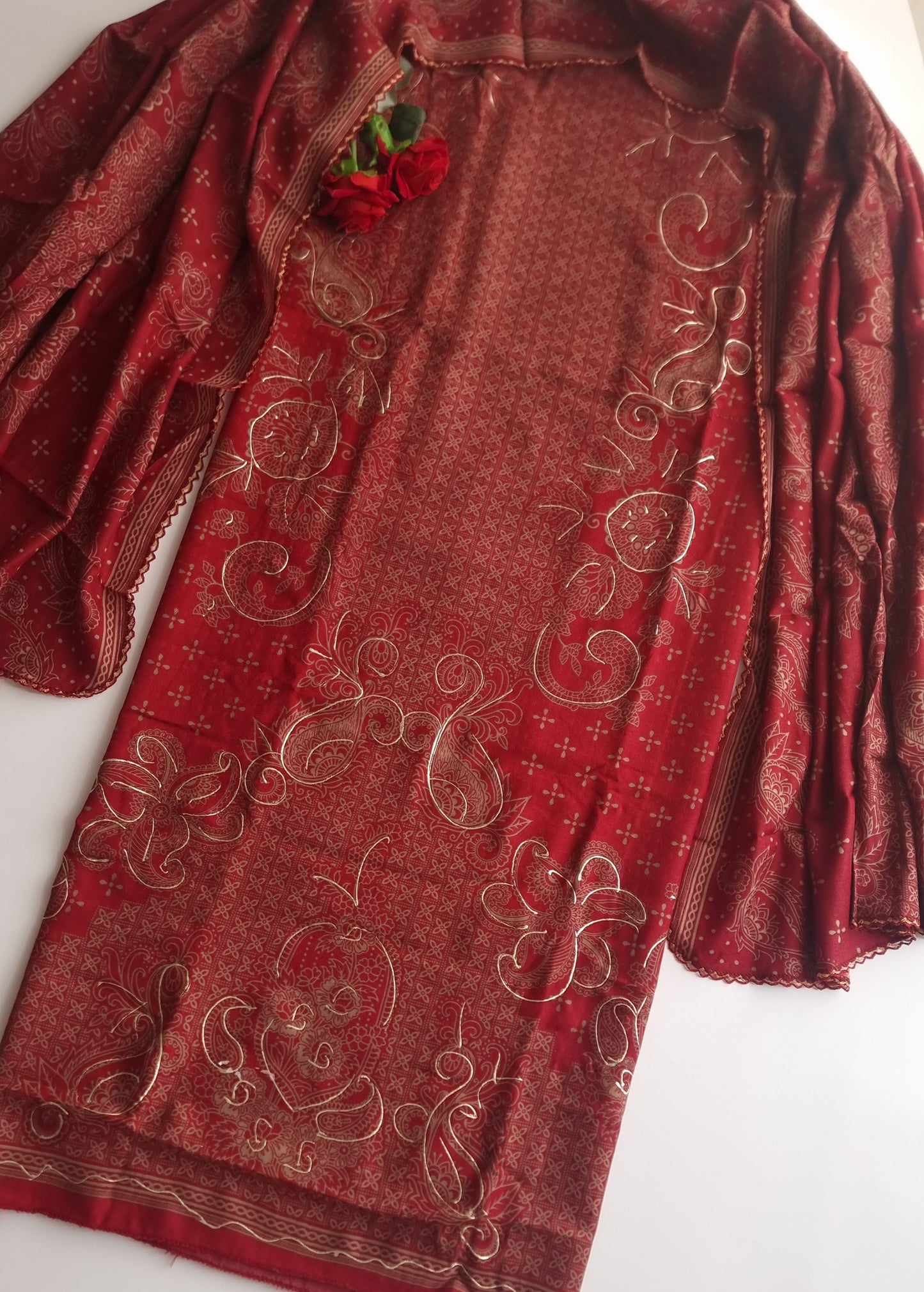 Red Pashmina Unstitched suit set