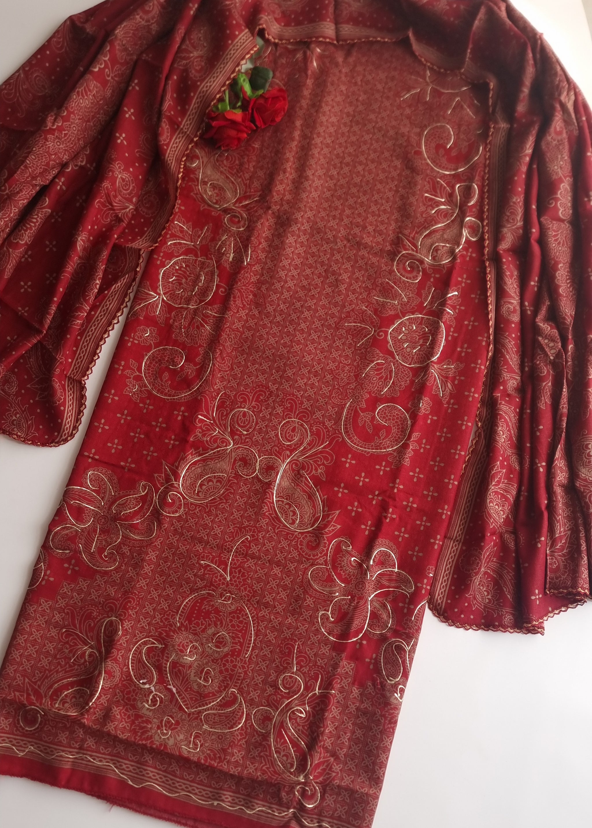 Red Pashmina Unstitched suit set