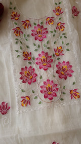 White Kotta embroidered kurta dupatta set Unstitched