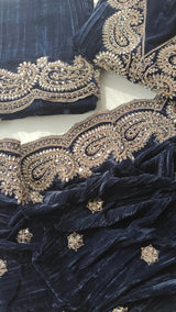 Crush Velvet mirror work party wear unstitched suit set