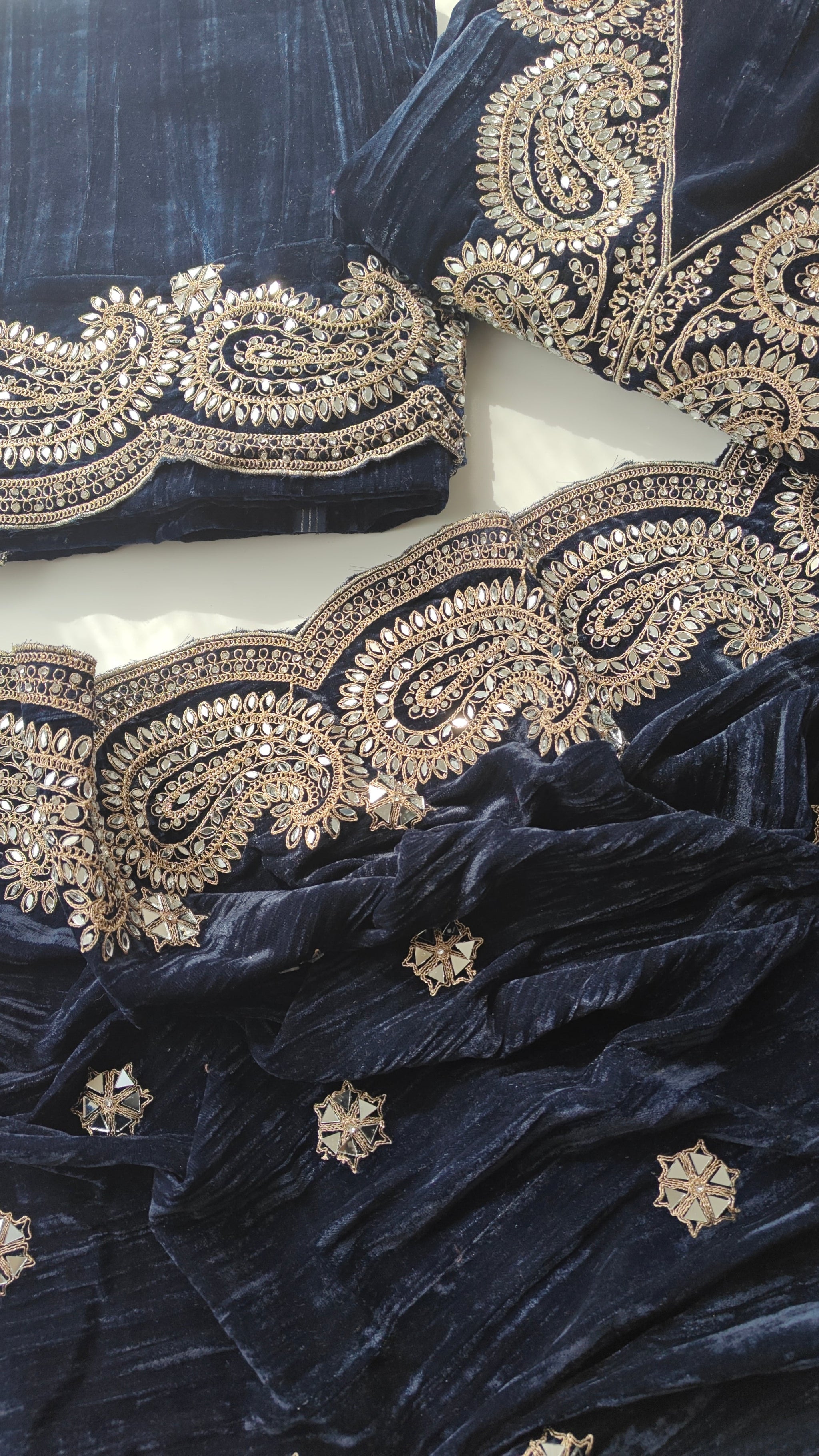 Crush Velvet mirror work party wear unstitched suit set