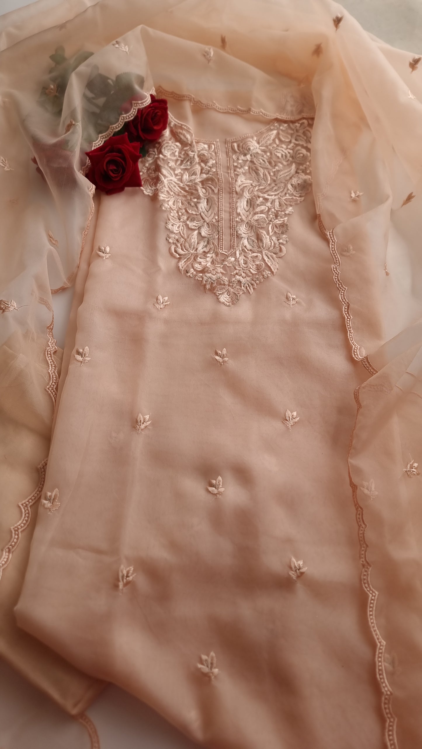Peach Embroidery Unstitched Suit