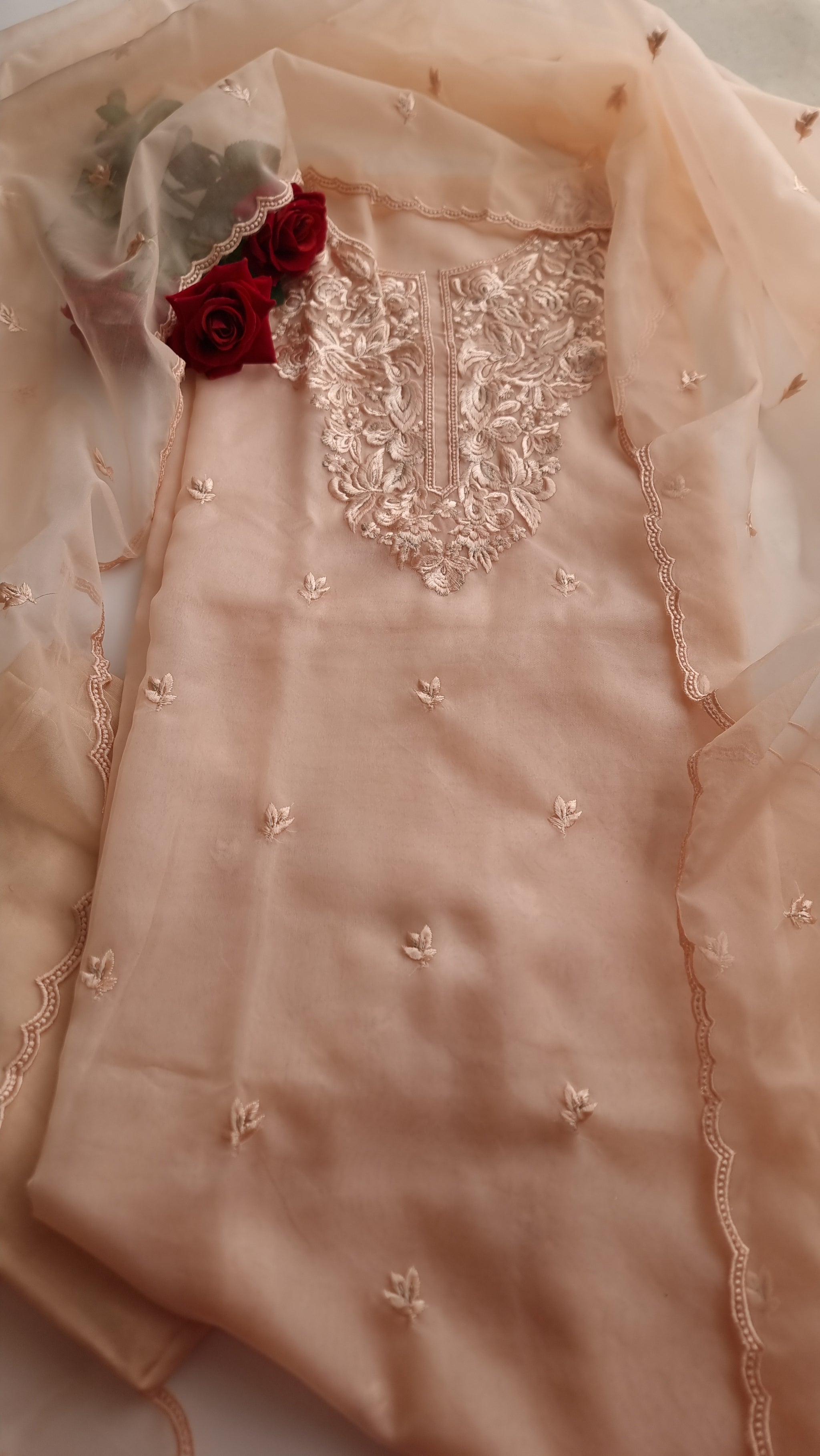 Peach Embroidery Unstitched Suit
