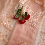 Peach Pink Parsi Embroidery on tissue fabric Unstitched Suit Material - 3 Piece set for women
