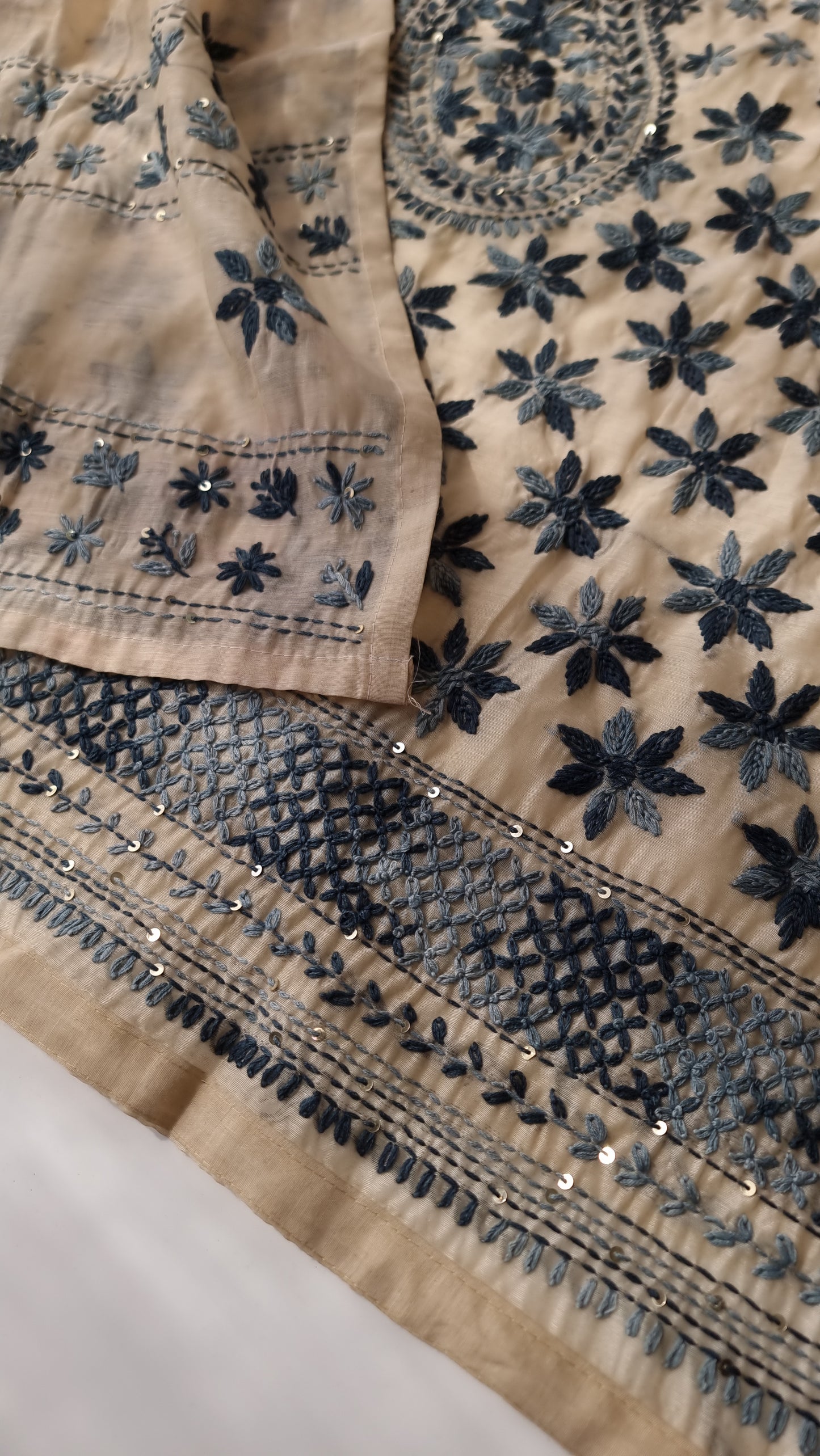 Chanderi knot embroidery Unstitched suit material