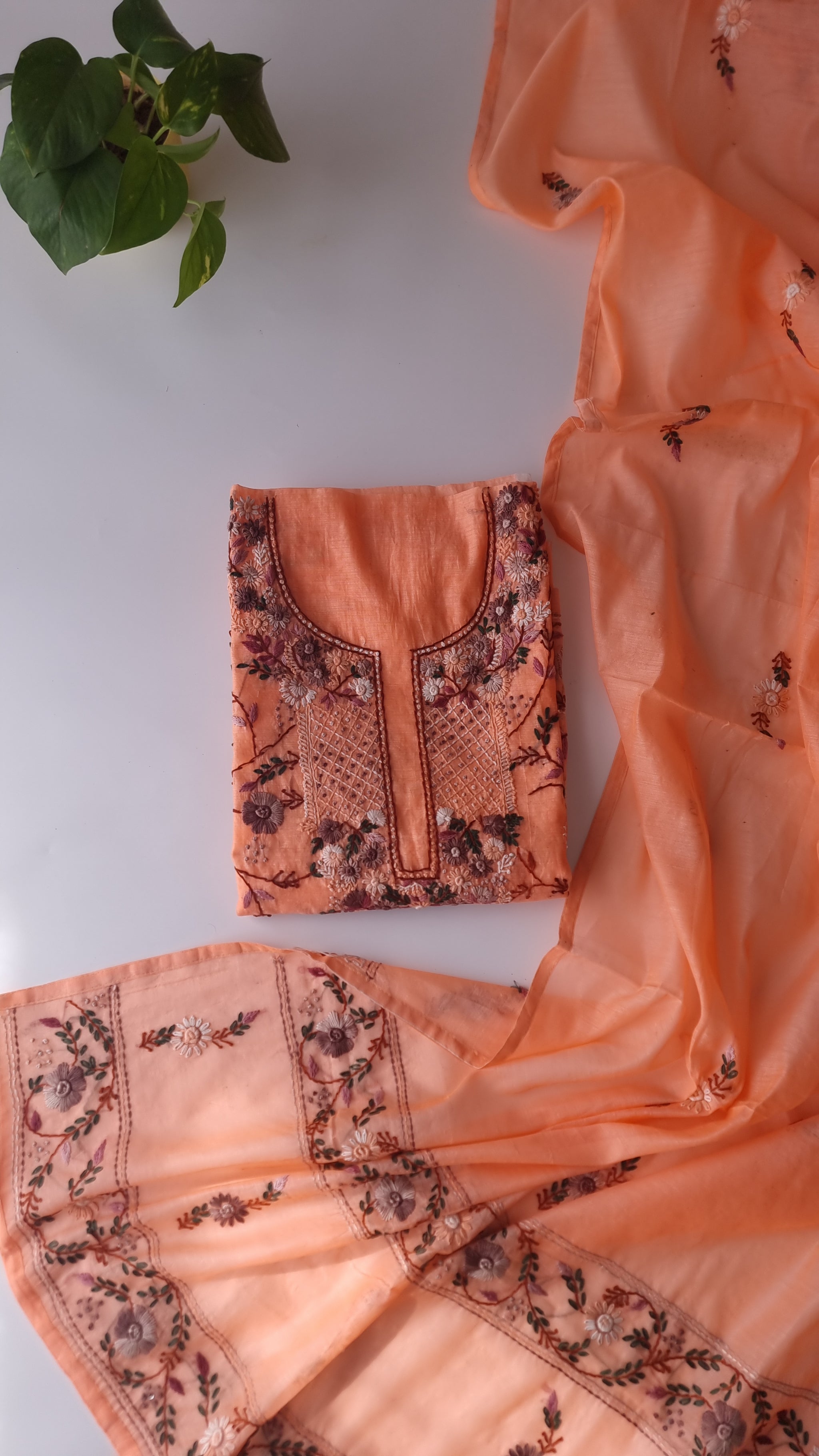 Chanderi knot embroidery Unstitched suit material