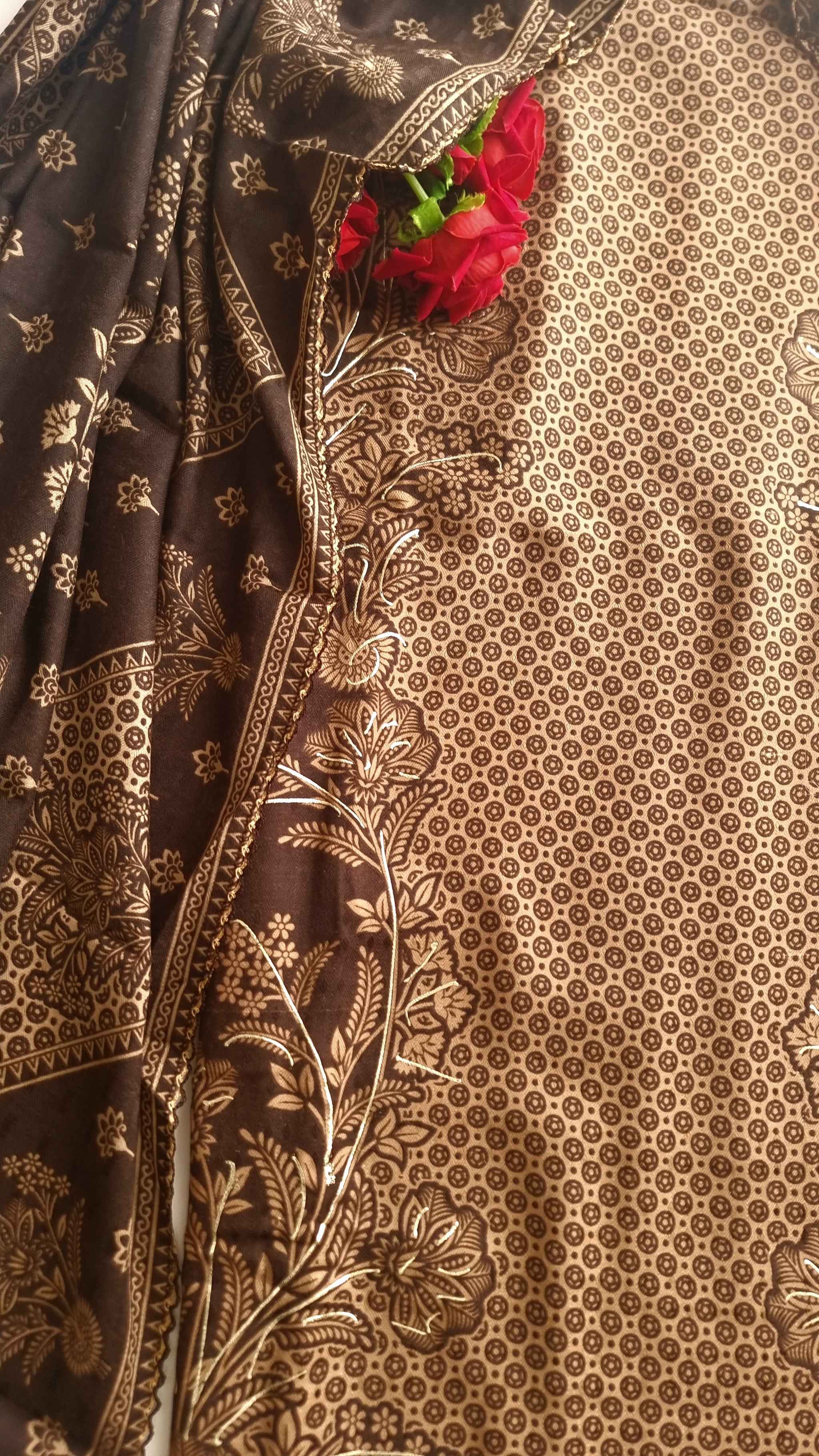 Brown Pashmina Unstitched suit set