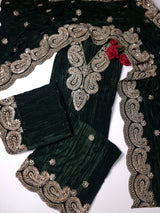 Crush Velvet mirror work party wear unstitched suit set