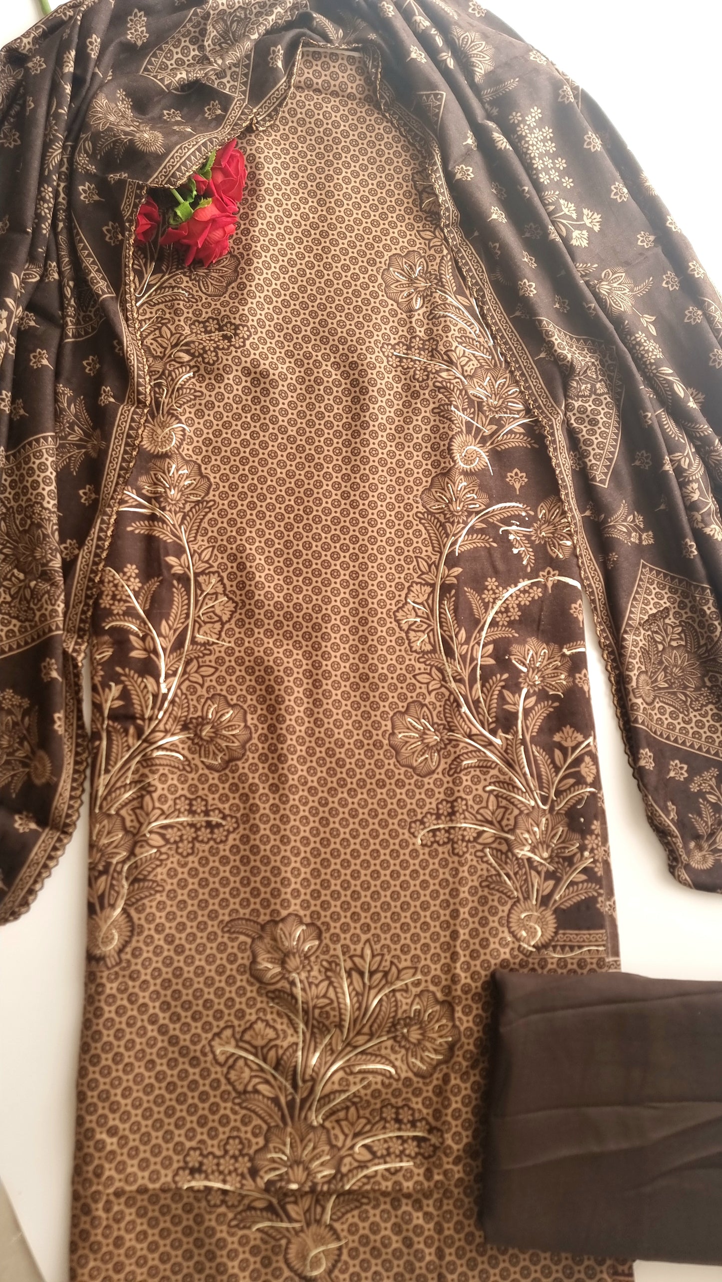 Brown Pashmina Unstitched suit set