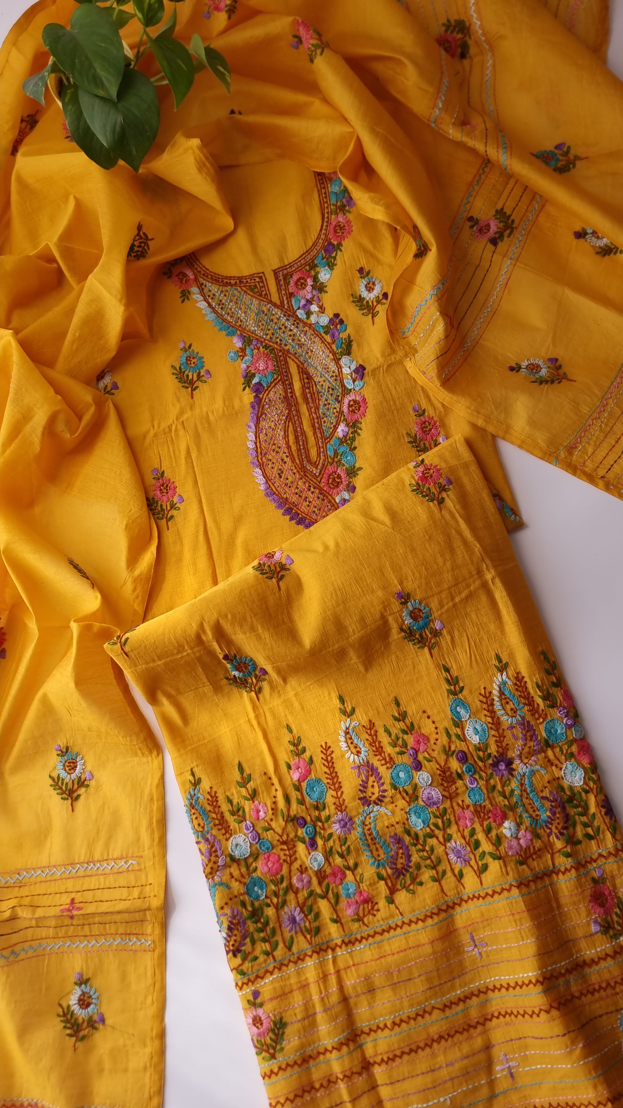 Chanderi knot embroidery Unstitched suit material