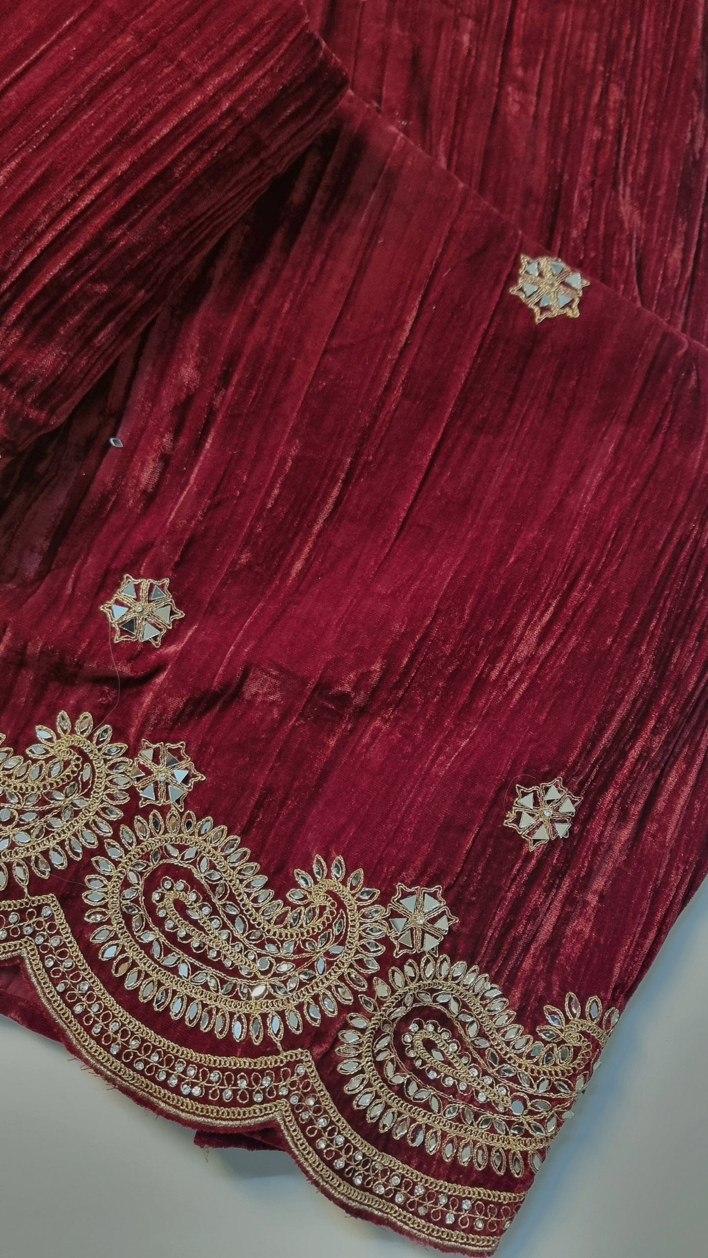 Crush Velvet mirror work party wear unstitched suit set