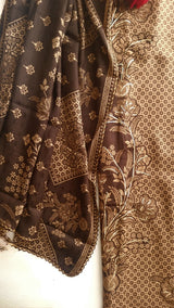 Brown Pashmina Unstitched suit set