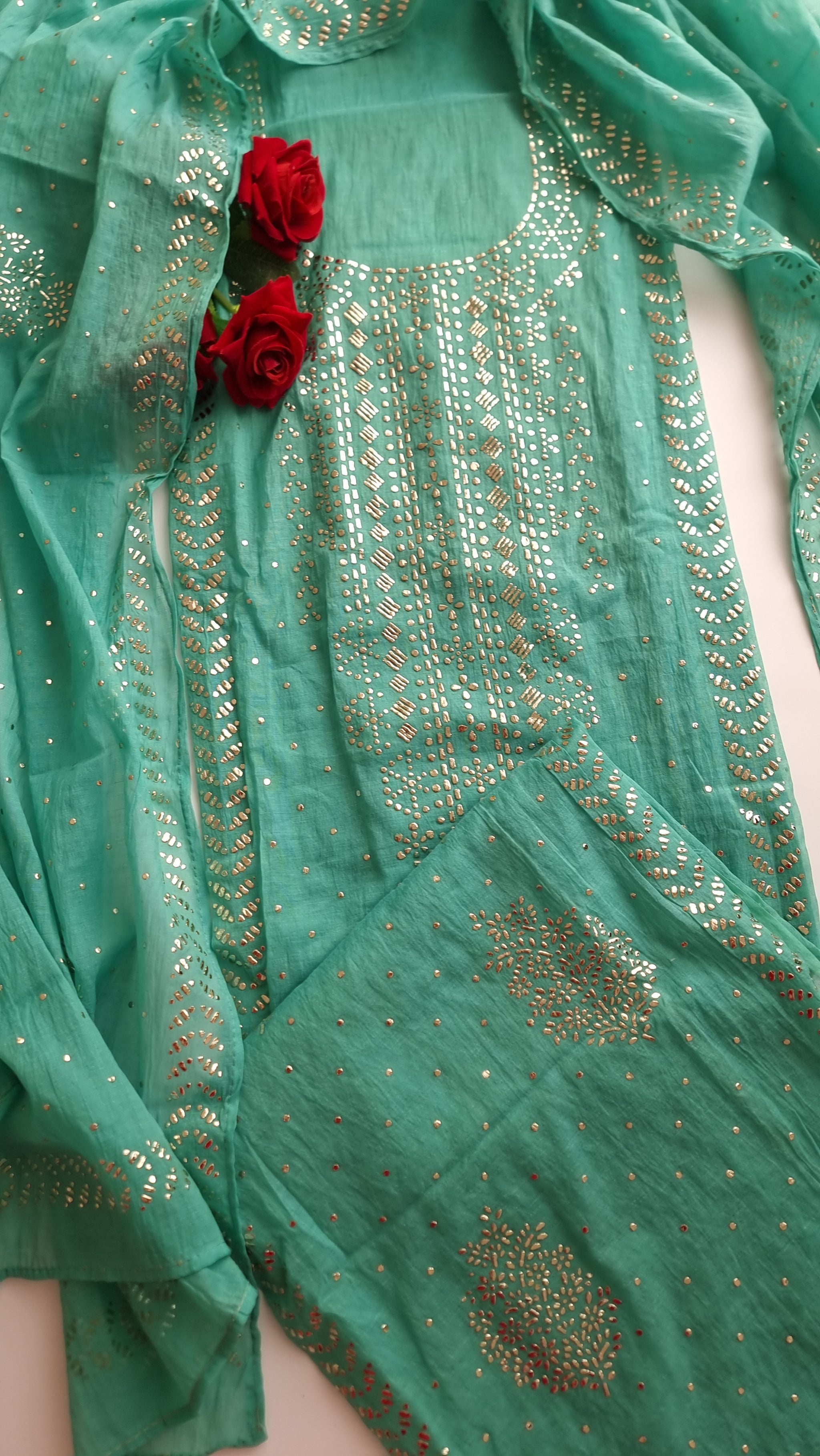 Mul Chanderi dress material with  Pasted mukaish work