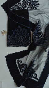 Blue color Velvet cut work designer party wear unstitched suit set