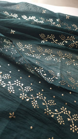 Peacock color Mul Chanderi dress material with  Pasted mukaish work