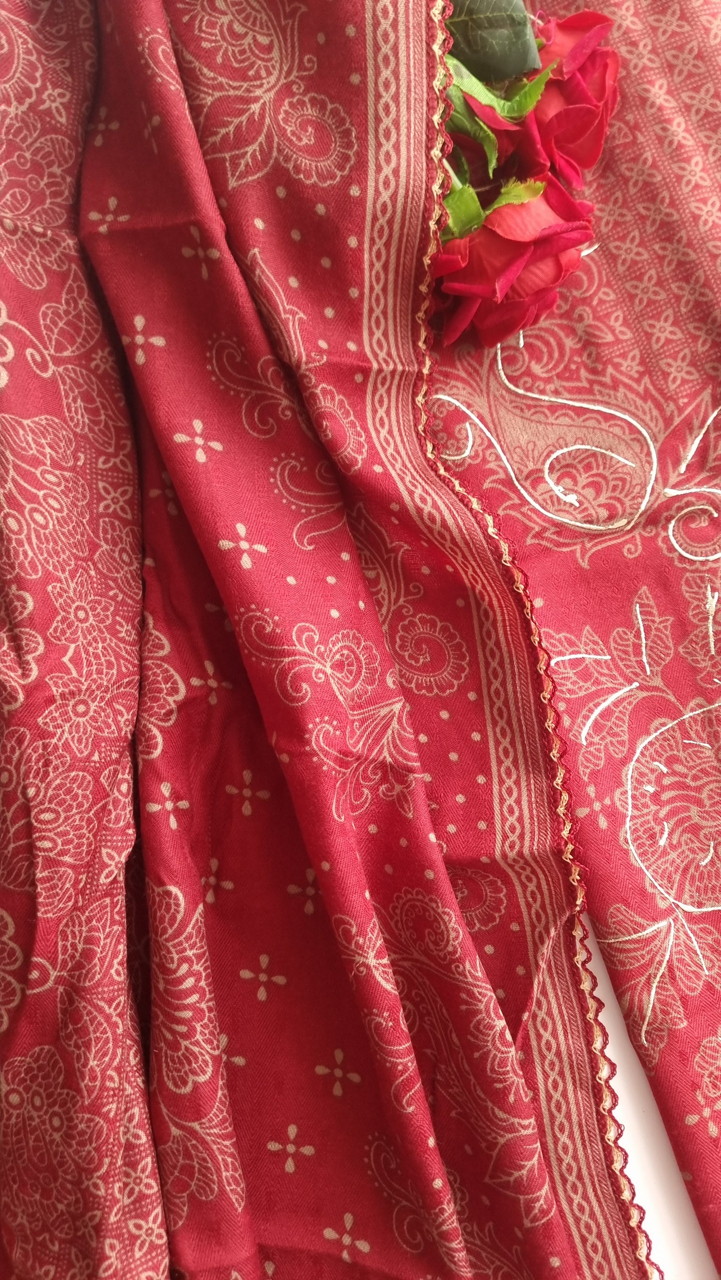 Red Pashmina Unstitched suit set