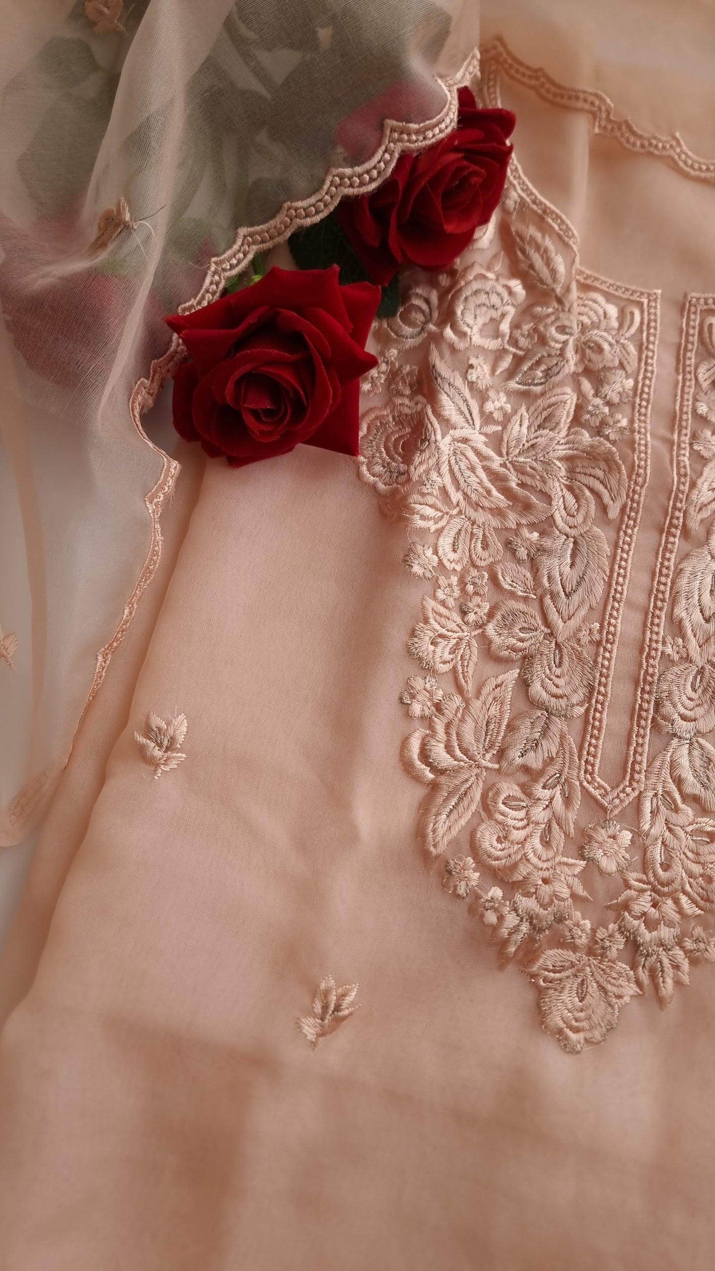 Peach Embroidery Unstitched Suit