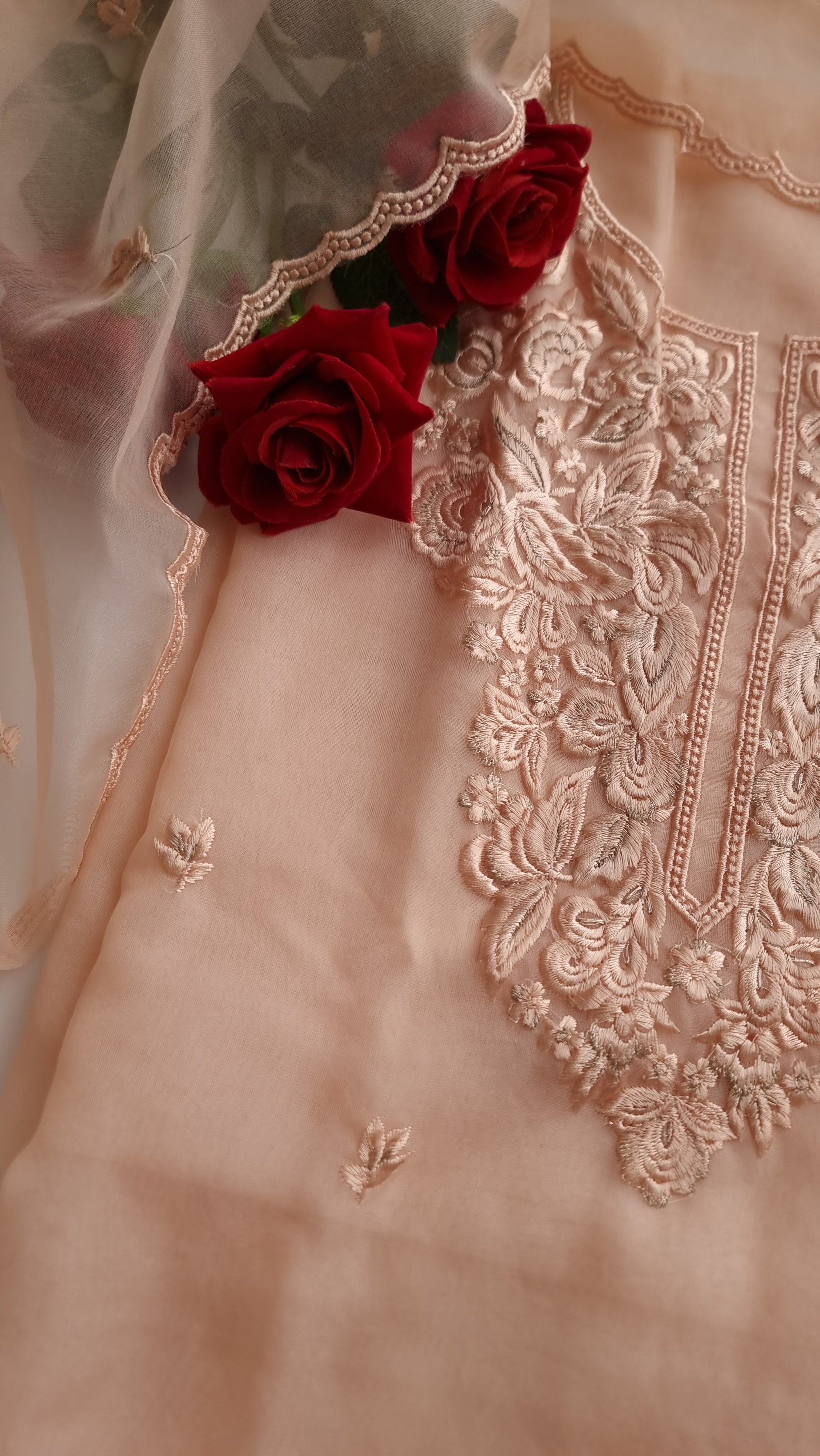 Peach Embroidery Unstitched Suit