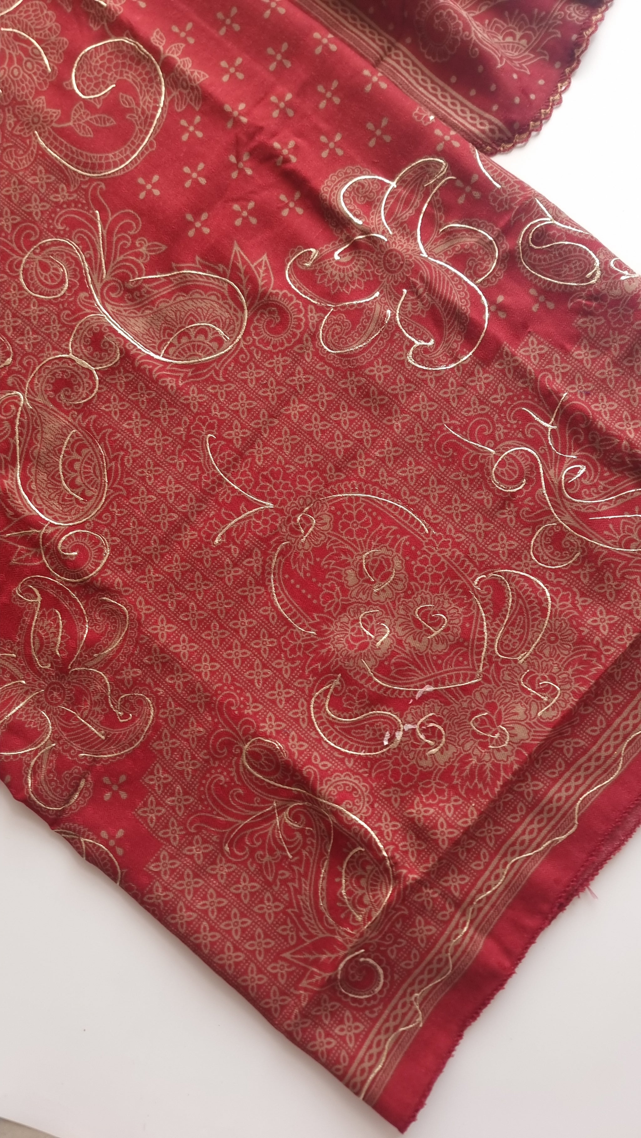 Red Pashmina Unstitched suit set