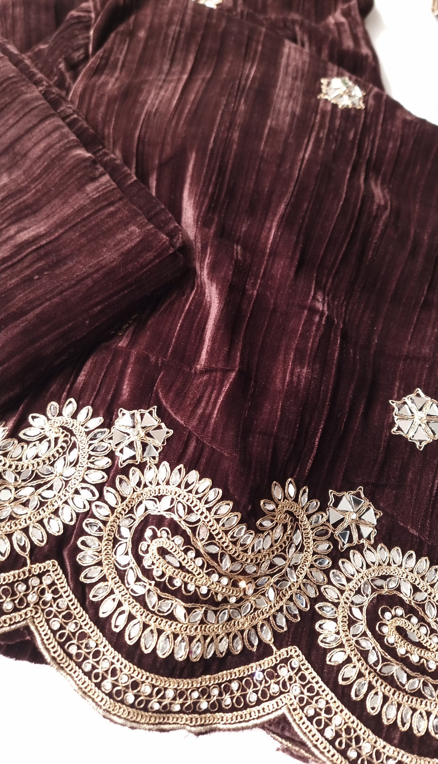 Crush Velvet mirror work party wear unstitched suit set