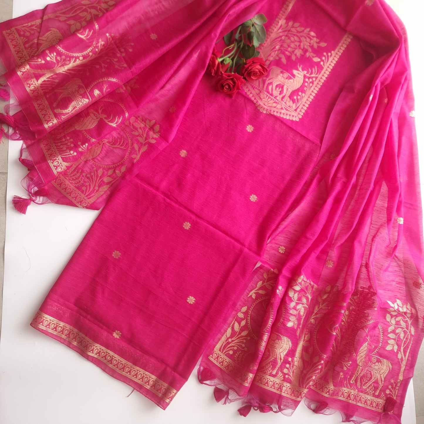 Pink Vedika Silk Unstitched suit material