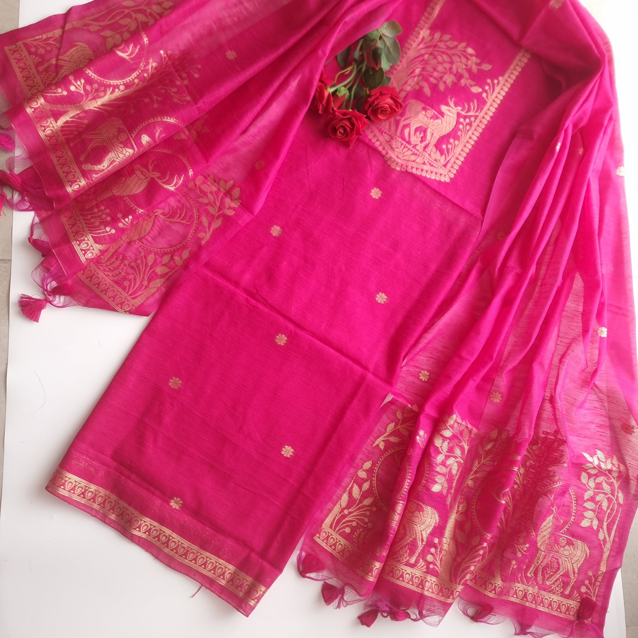 Pink Vedika Silk Unstitched suit material