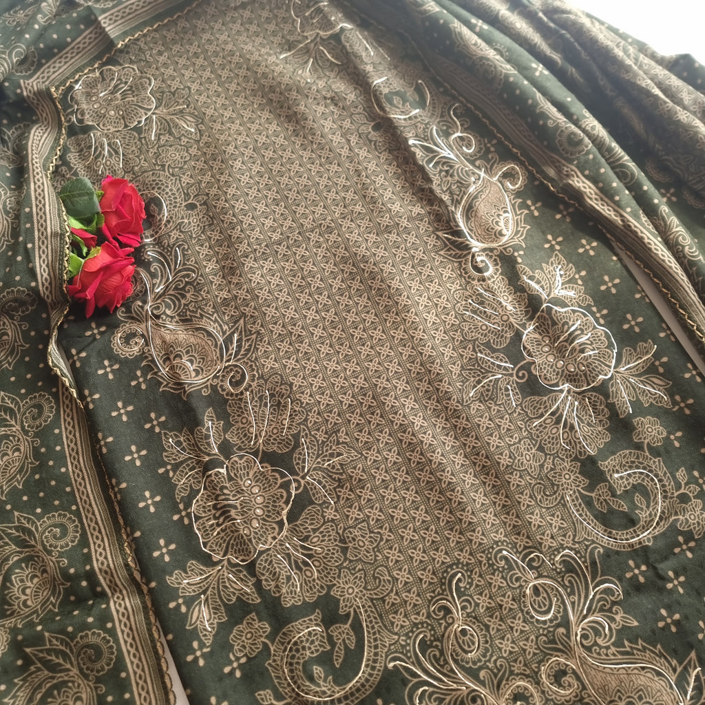 Green Pashmina Unstitched suit set