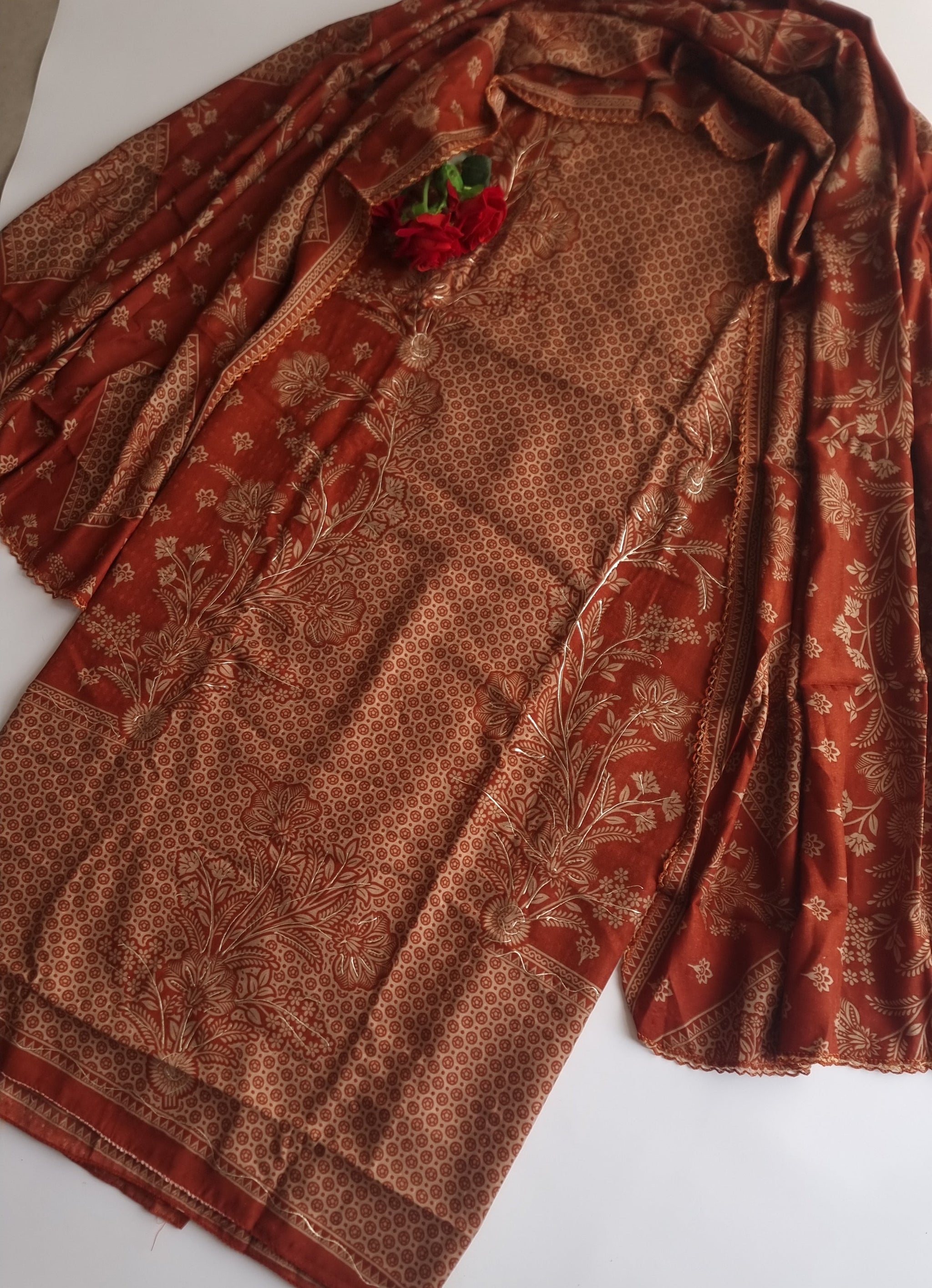 Rust Pashmina Unstitched suit set