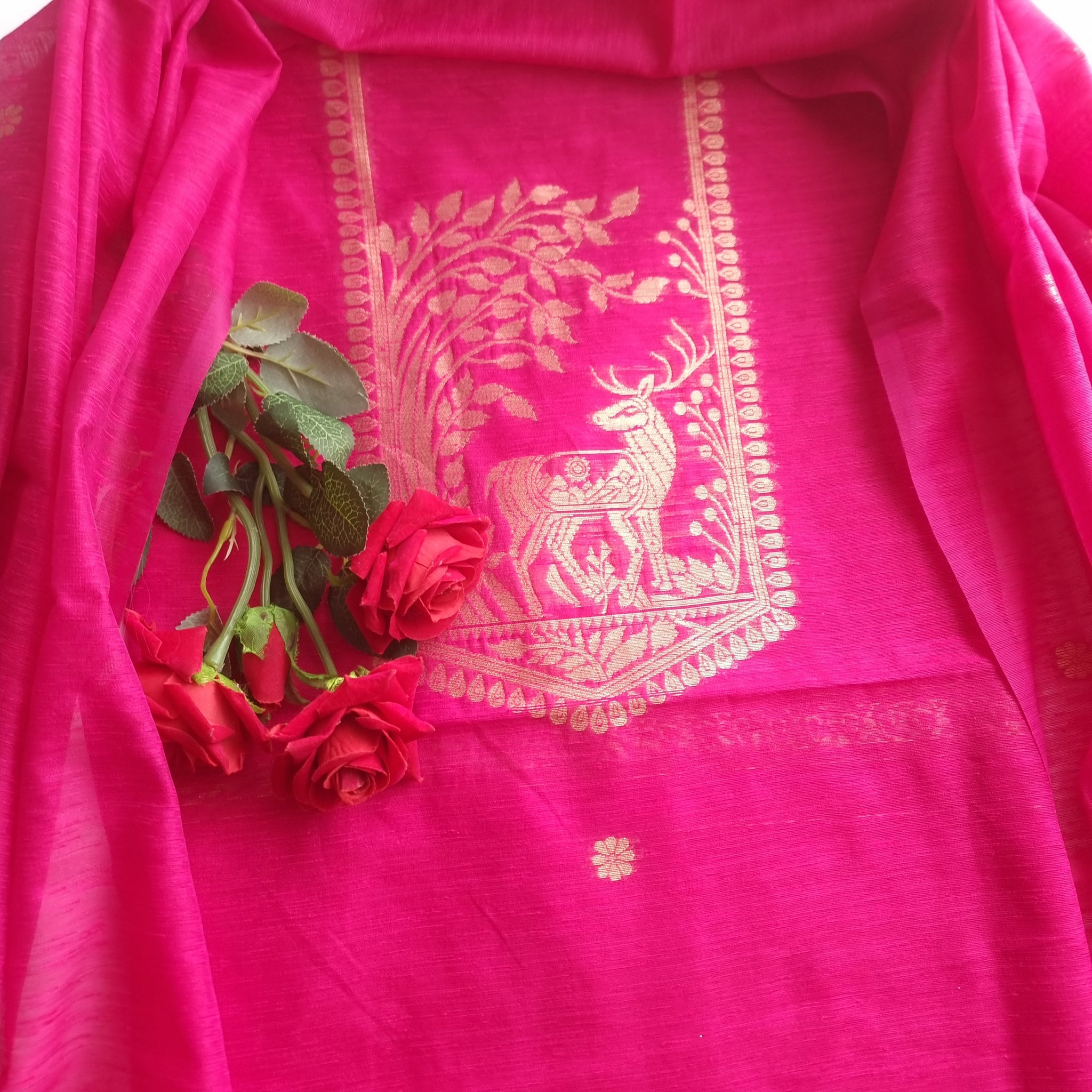 Pink Vedika Silk Unstitched suit material