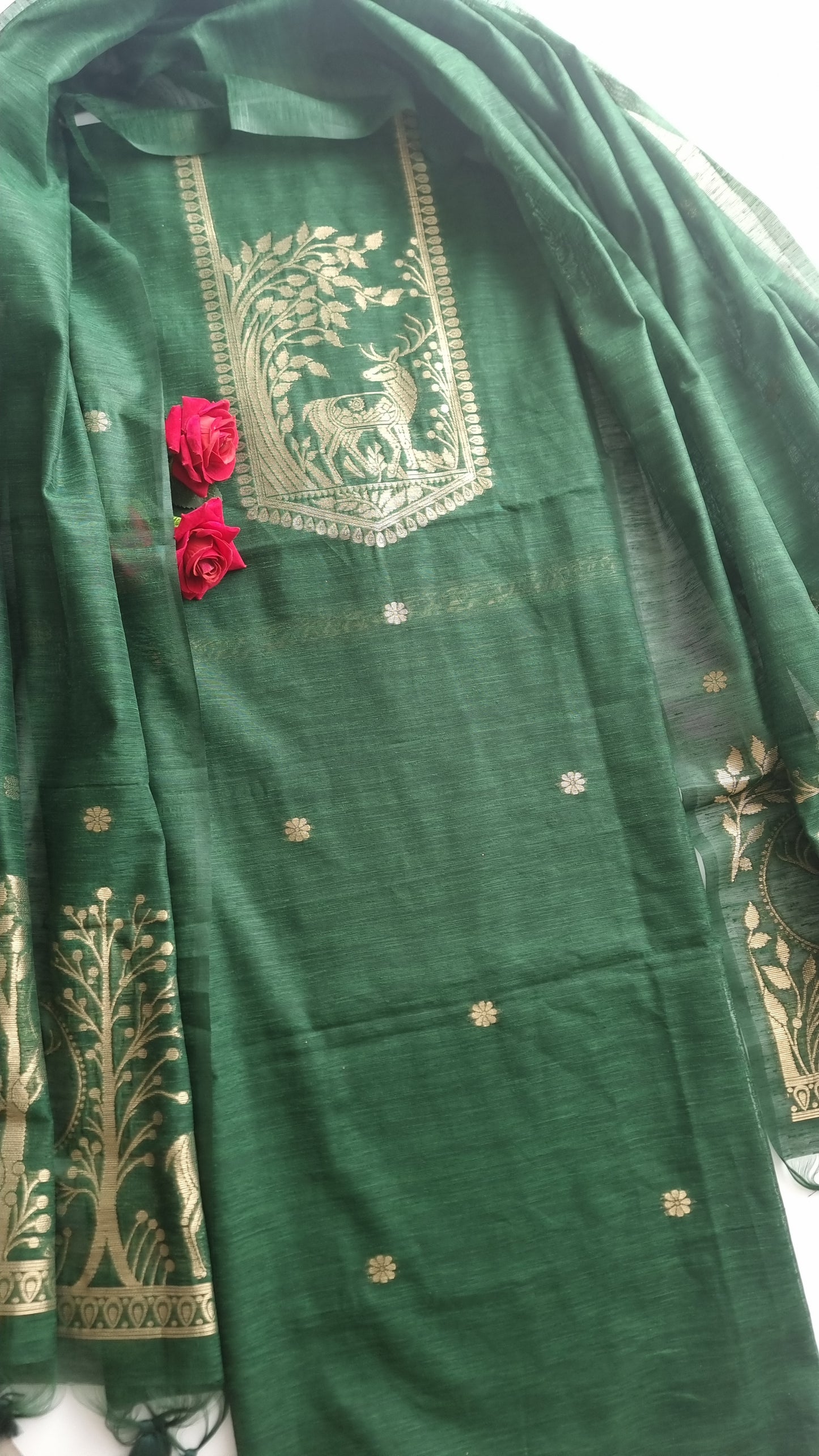 Green Vedika Silk Unstitched suit material