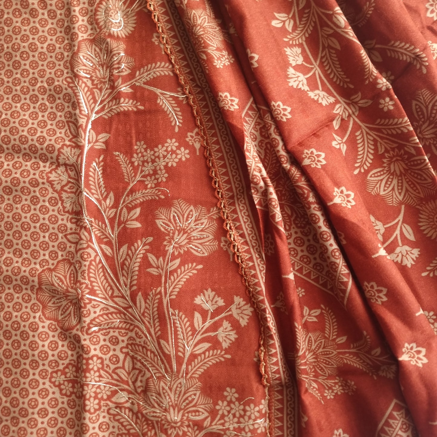 Rust Pashmina Unstitched suit set