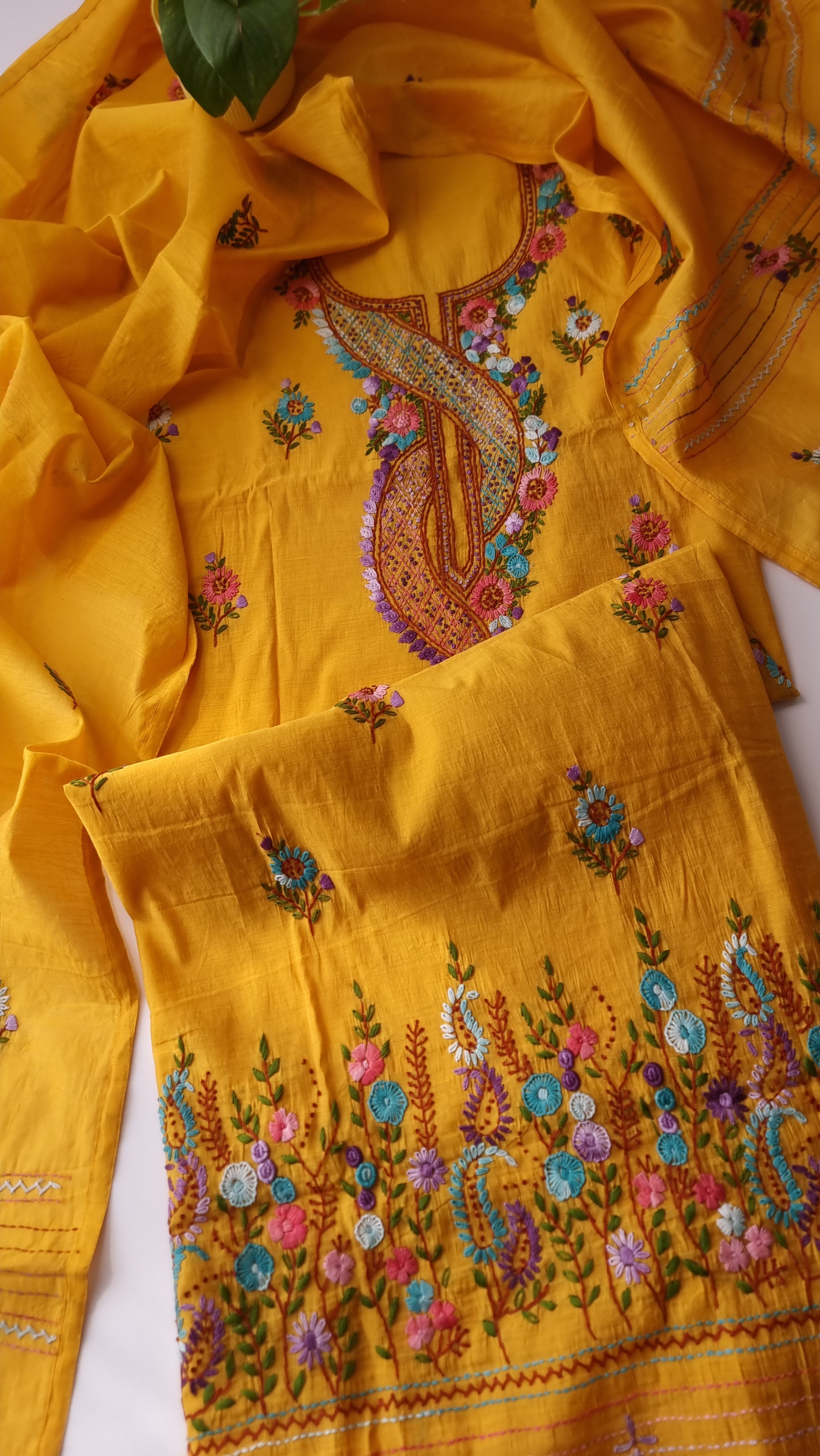 Chanderi knot embroidery Unstitched suit material