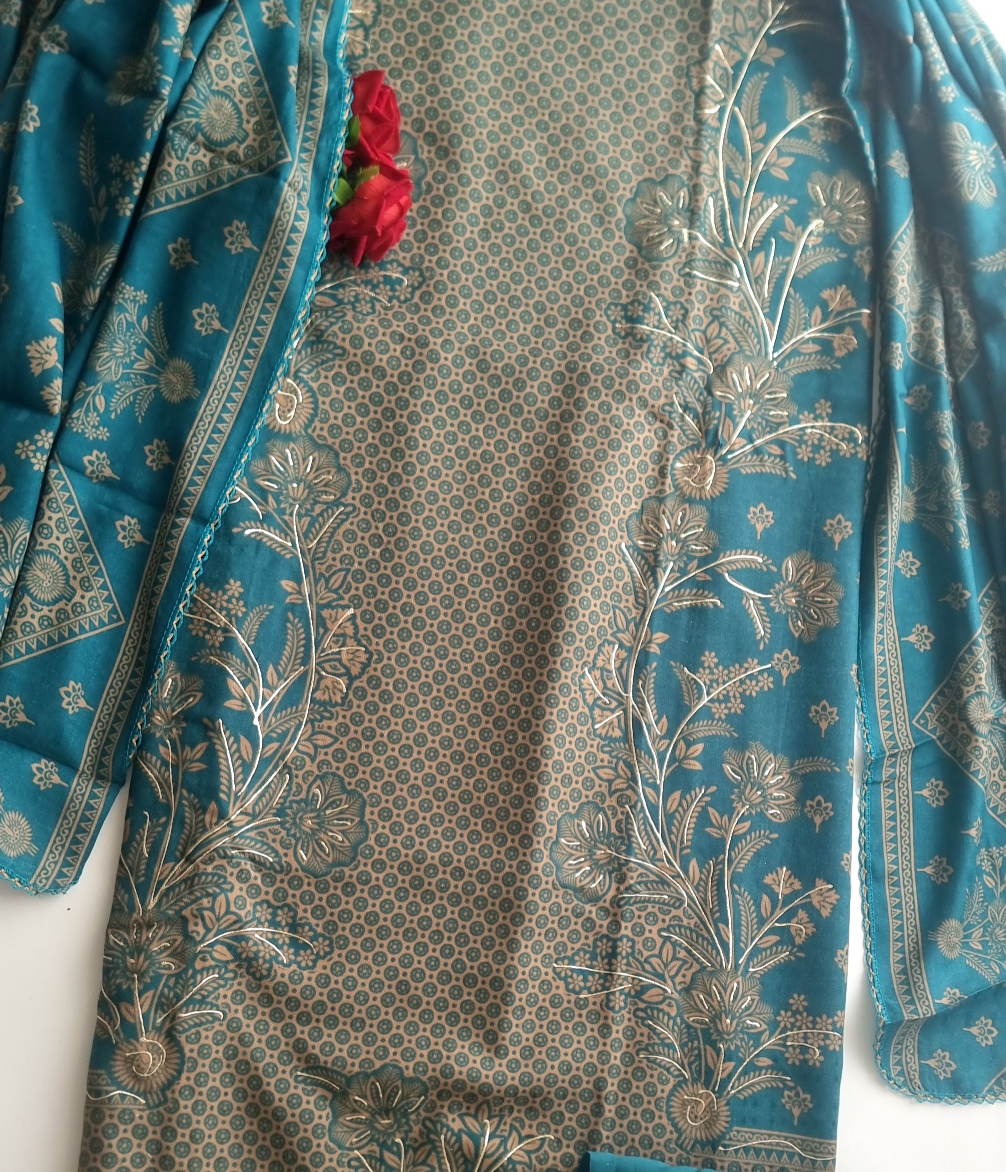 Blue Pashmina Unstitched suit set