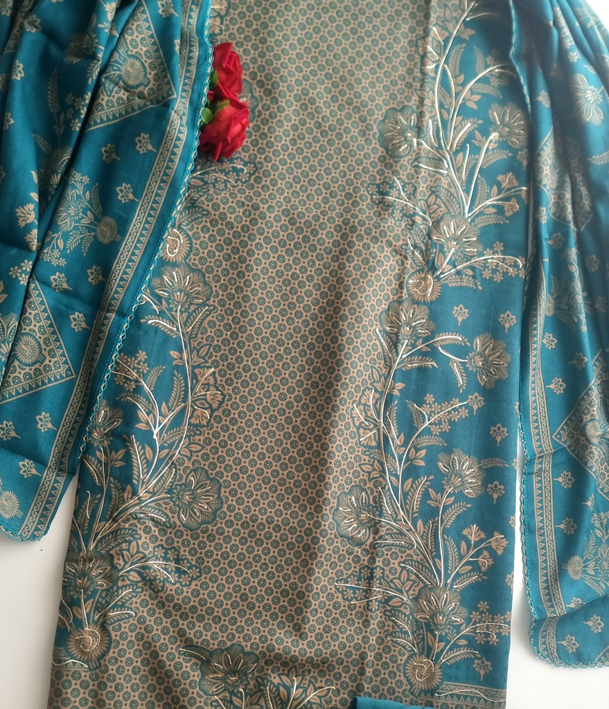 Blue Pashmina Unstitched suit set