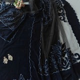 Blue color Velvet cut work designer party wear unstitched suit set