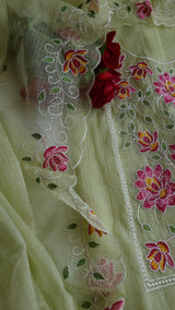 Green Kotta embroidered kurta dupatta set Unstitched