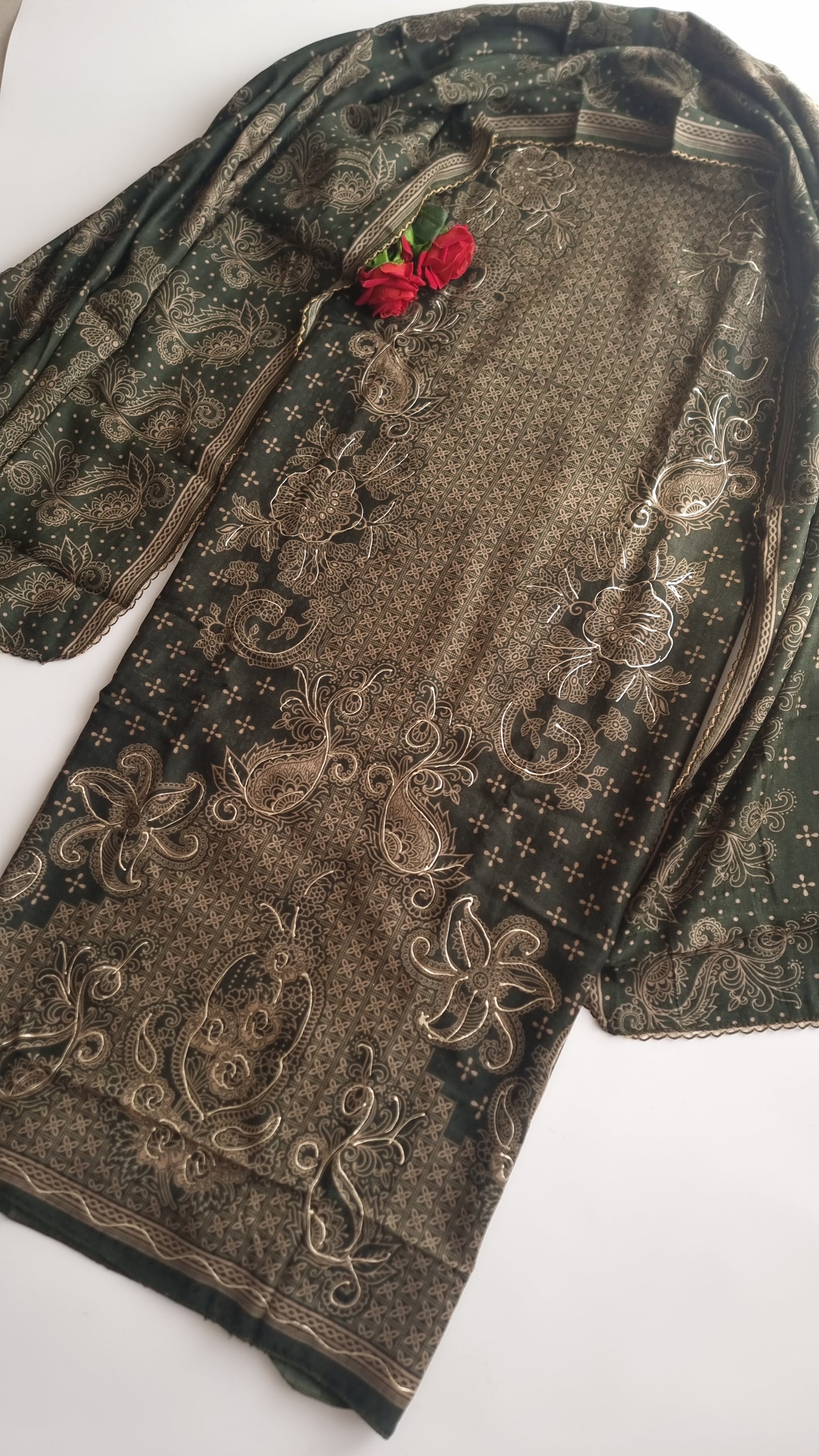 Green Pashmina Unstitched suit set