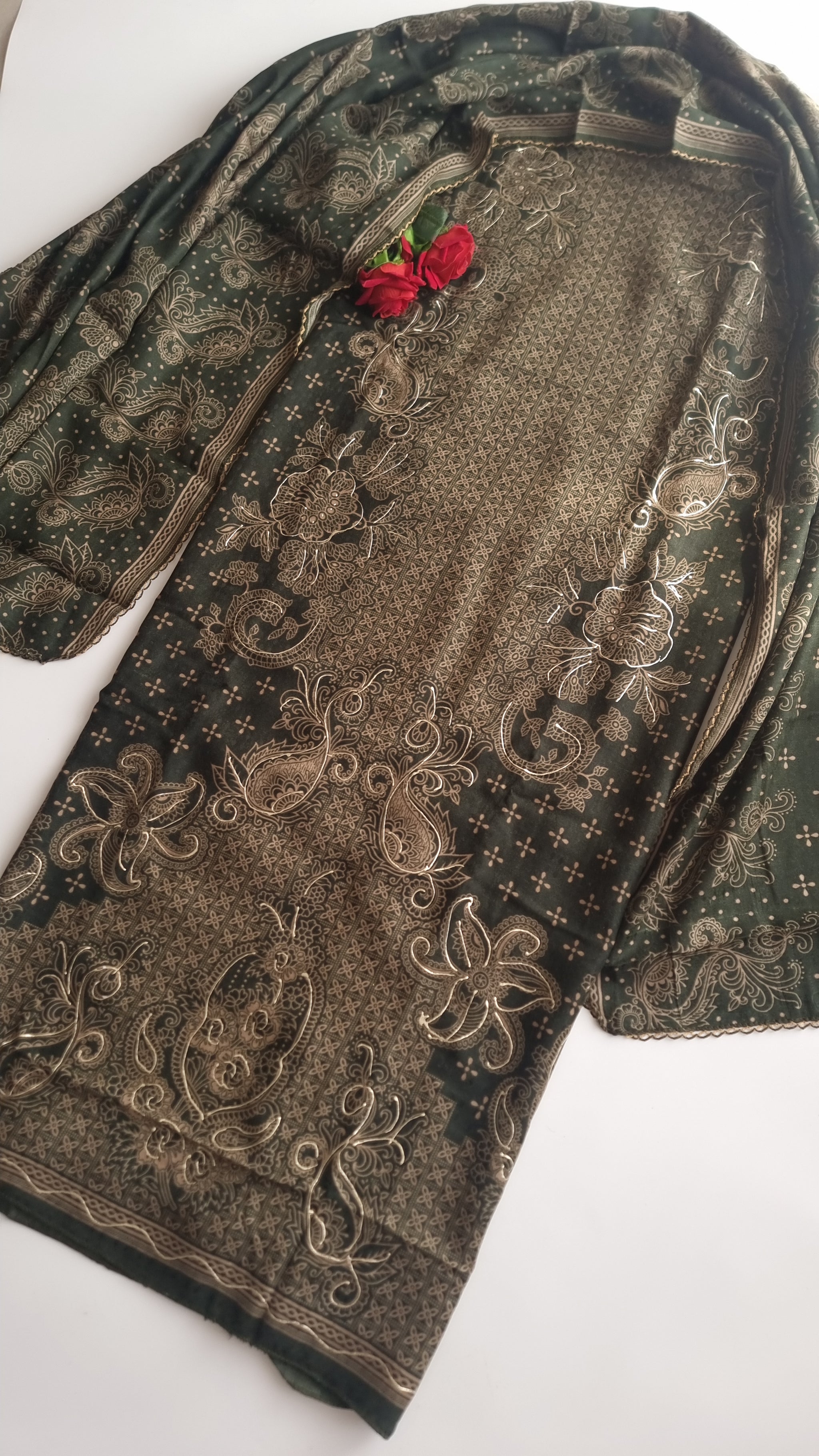 Green Pashmina Unstitched suit set