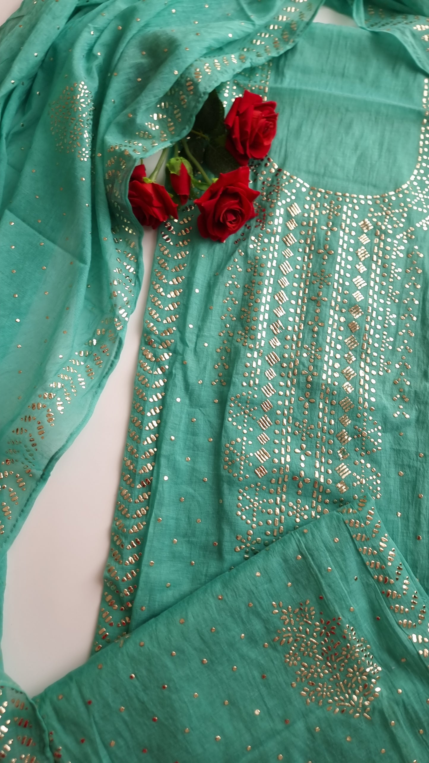 Mul Chanderi dress material with  Pasted mukaish work